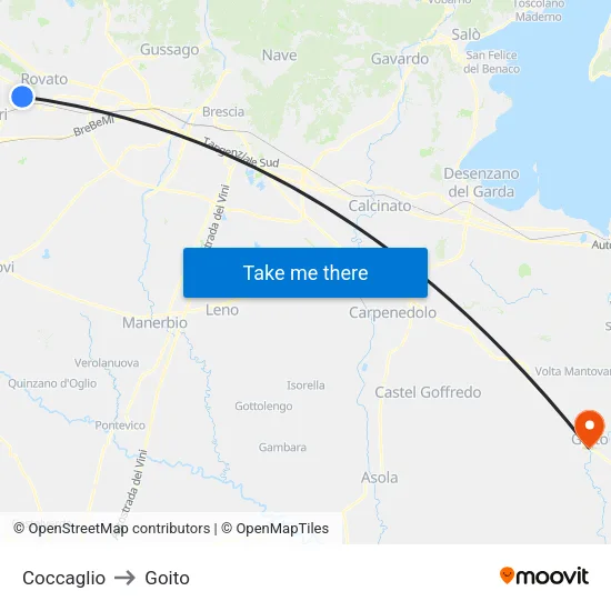 Coccaglio to Goito map