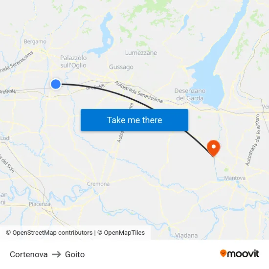 Cortenova to Goito map