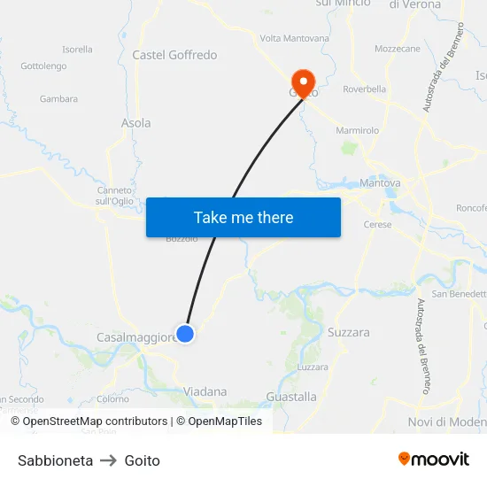 Sabbioneta to Goito map