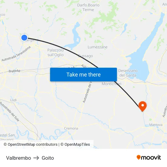 Valbrembo to Goito map