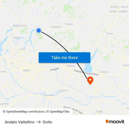 Andalo Valtellino to Goito map
