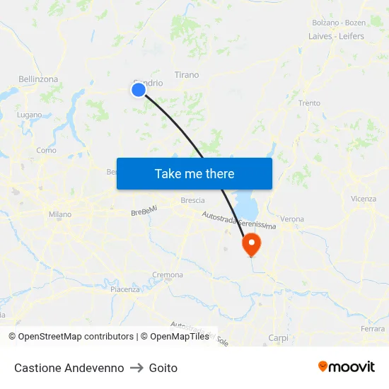 Castione Andevenno to Goito map