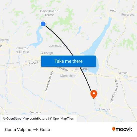 Costa Volpino to Goito map
