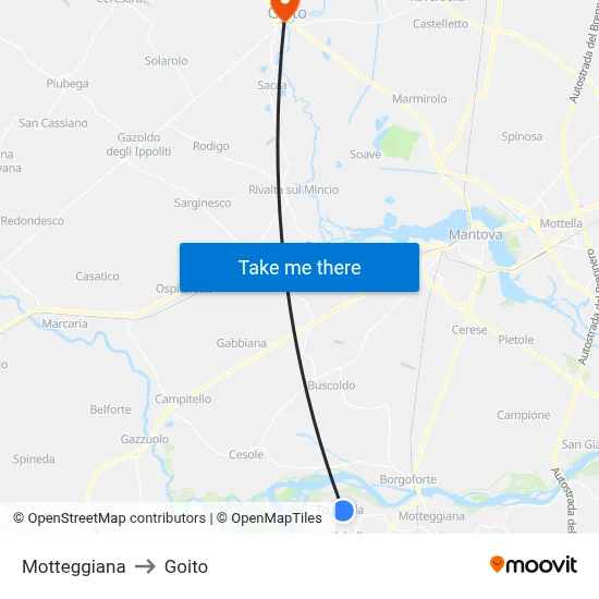 Motteggiana to Goito map