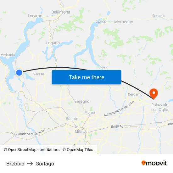Brebbia to Gorlago map