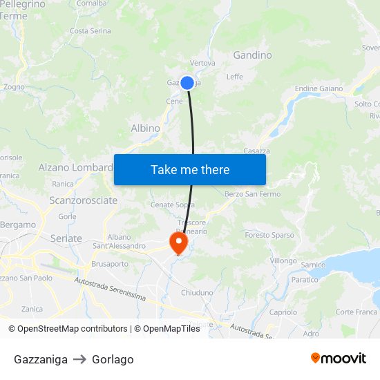 Gazzaniga to Gorlago map