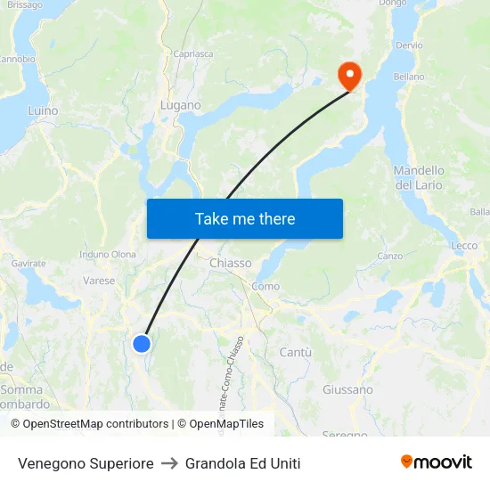 Venegono Superiore to Grandola Ed Uniti map