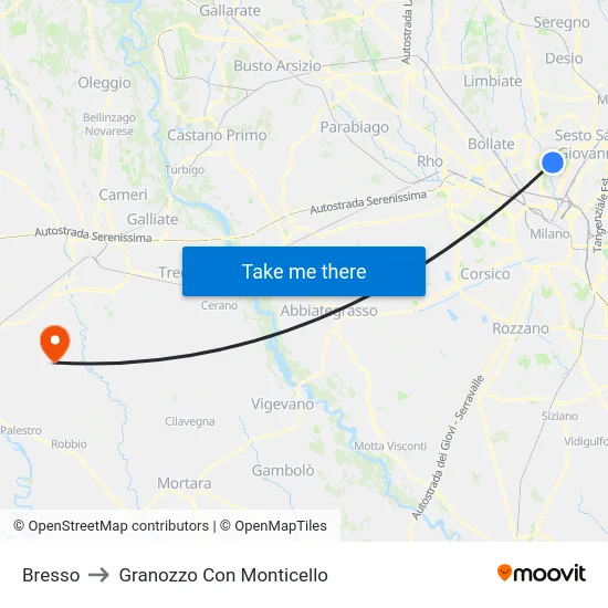 Bresso to Granozzo Con Monticello map