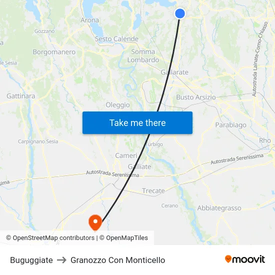 Buguggiate to Granozzo Con Monticello map