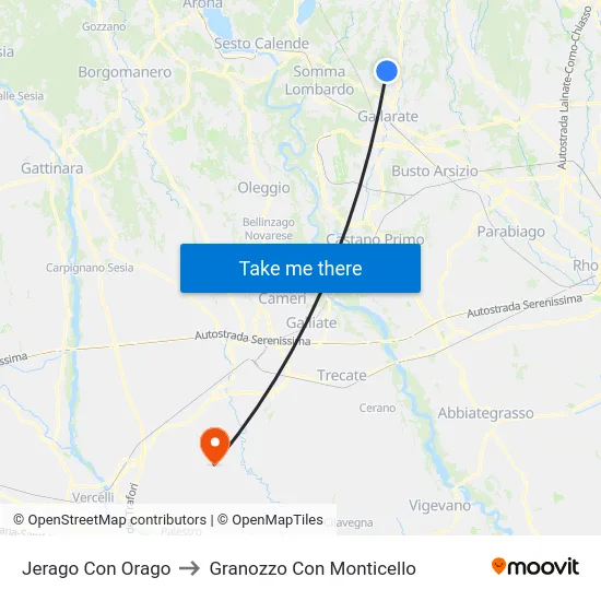 Jerago con Orago to Granozzo Con Monticello map