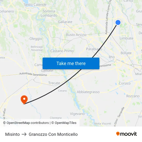 Misinto to Granozzo Con Monticello map