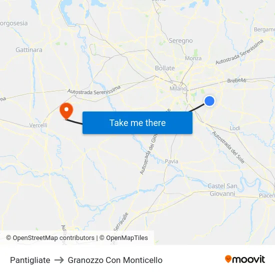 Pantigliate to Granozzo Con Monticello map