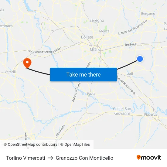 Torlino Vimercati to Granozzo Con Monticello map