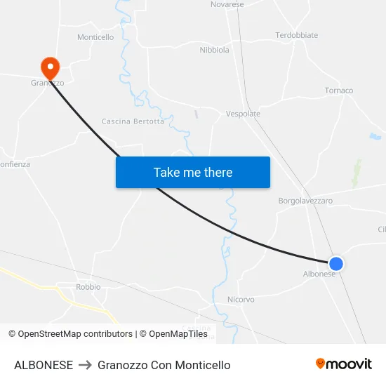 Albonese to Granozzo Con Monticello map