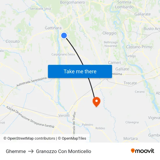 Ghemme to Granozzo Con Monticello map