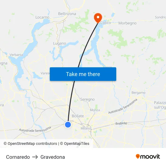 Cornaredo to Gravedona map