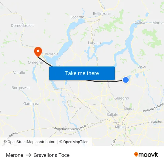 Merone to Gravellona Toce map