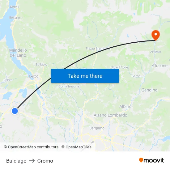 Bulciago to Gromo map