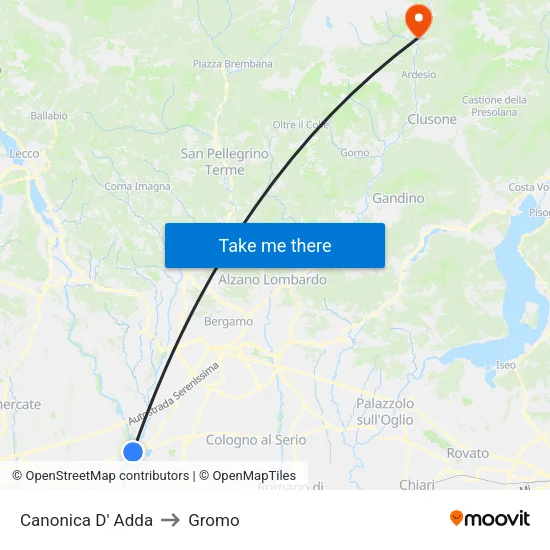 Canonica D' Adda to Gromo map