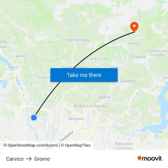 Carvico to Gromo map