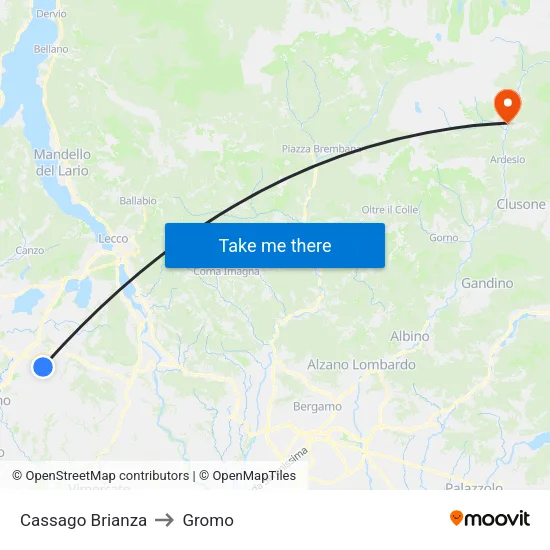 Cassago Brianza to Gromo map