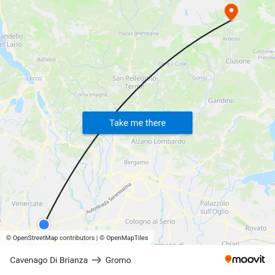 Cavenago di Brianza to Gromo map