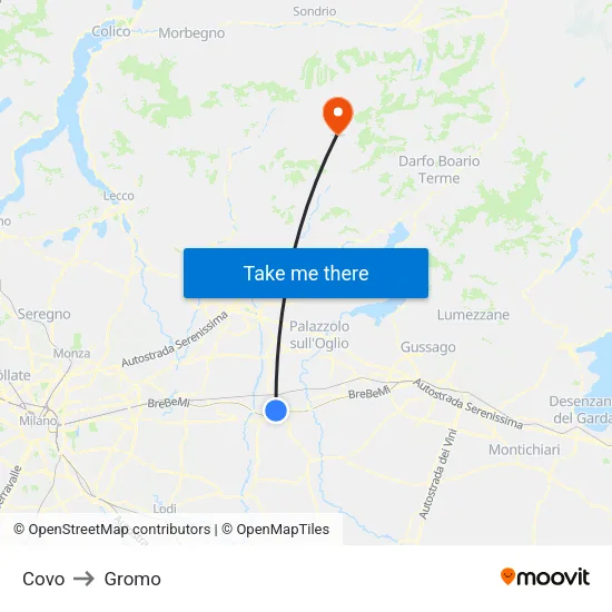 Covo to Gromo map