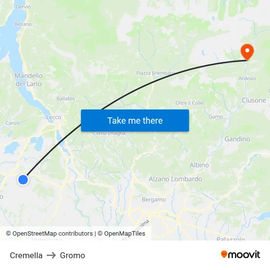 Cremella to Gromo map