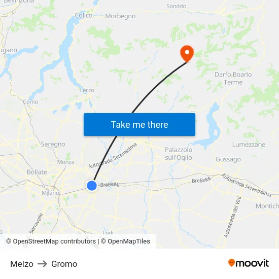 Melzo to Gromo map