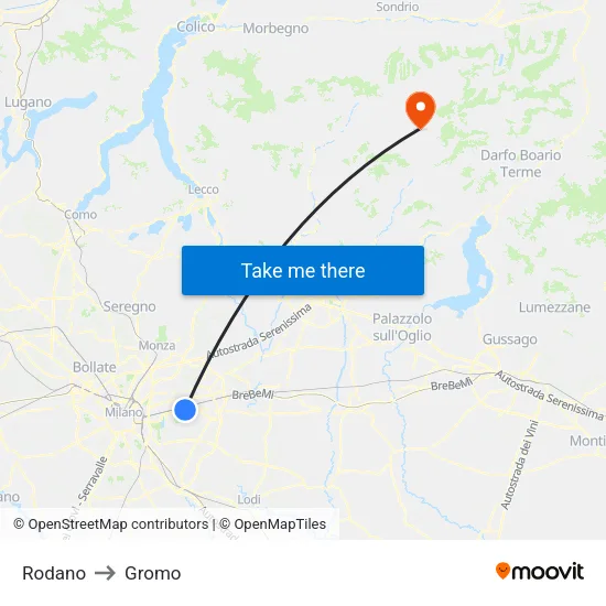 Rodano to Gromo map