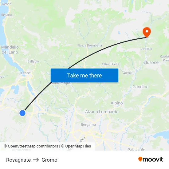 Rovagnate to Gromo map