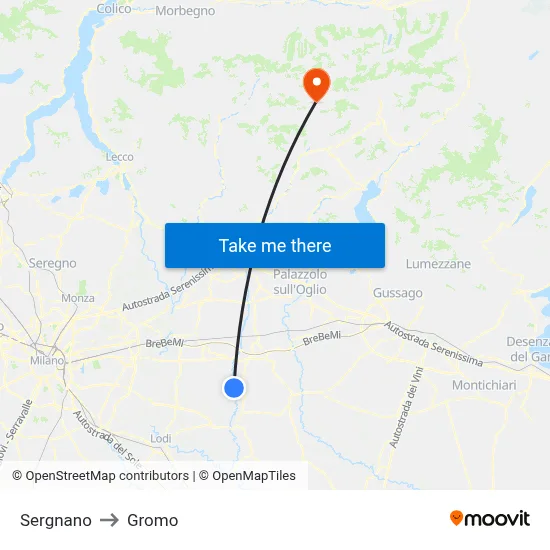 Sergnano to Gromo map