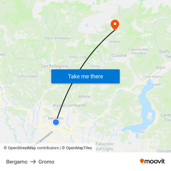 Bergamo to Gromo map