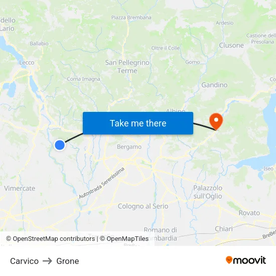 Carvico to Grone map