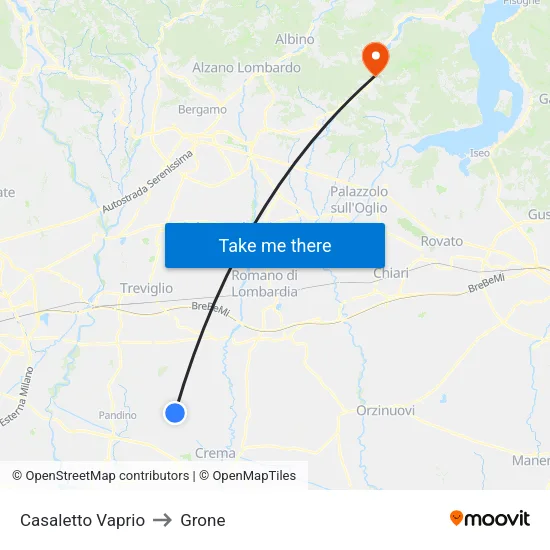 Casaletto Vaprio to Grone map