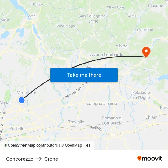 Concorezzo to Grone map