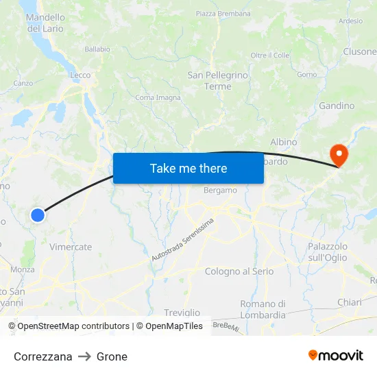 Correzzana to Grone map