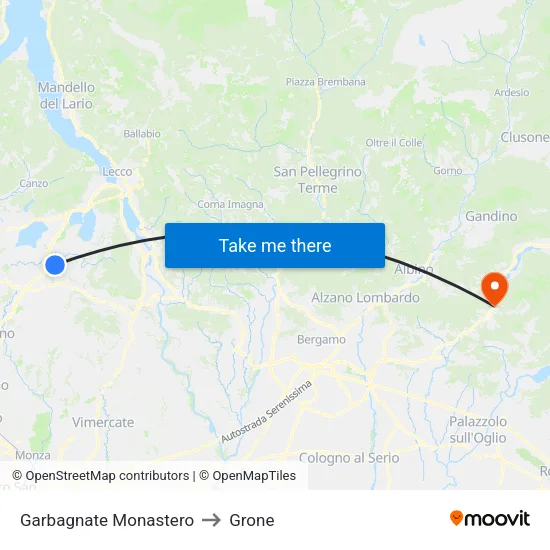 Garbagnate Monastero to Grone map