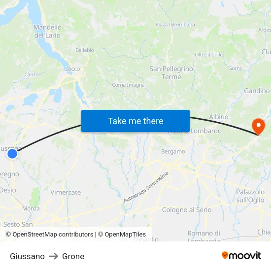 Giussano to Grone map