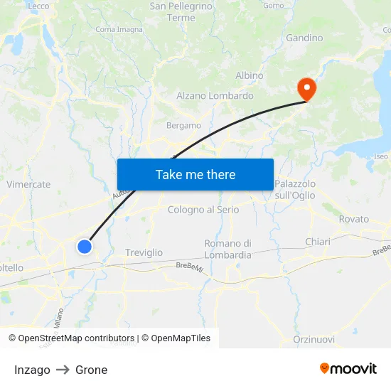 Inzago to Grone map