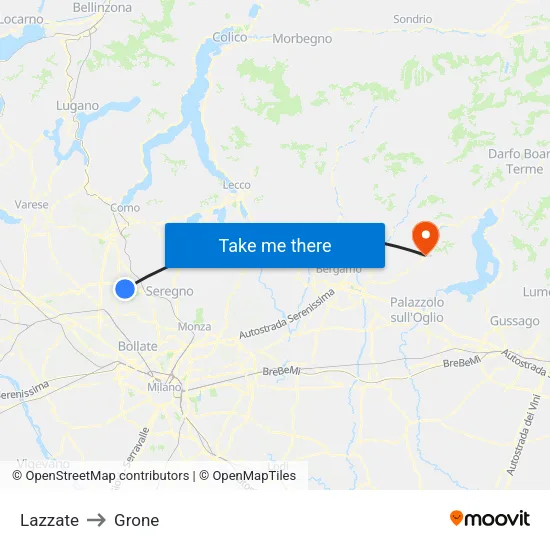 Lazzate to Grone map