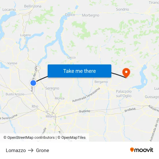 Lomazzo to Grone map