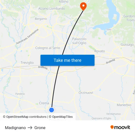 Madignano to Grone map