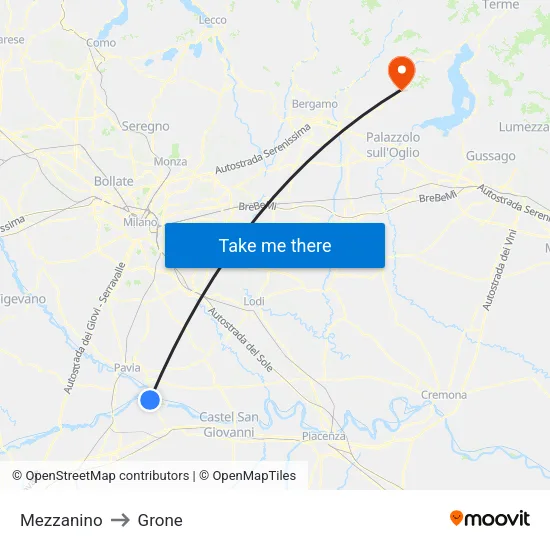Mezzanino to Grone map