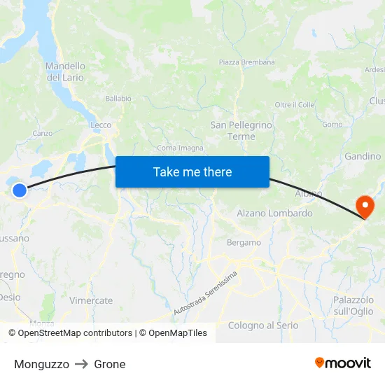 Monguzzo to Grone map