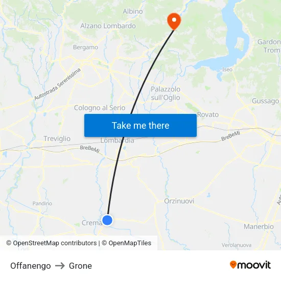 Offanengo to Grone map