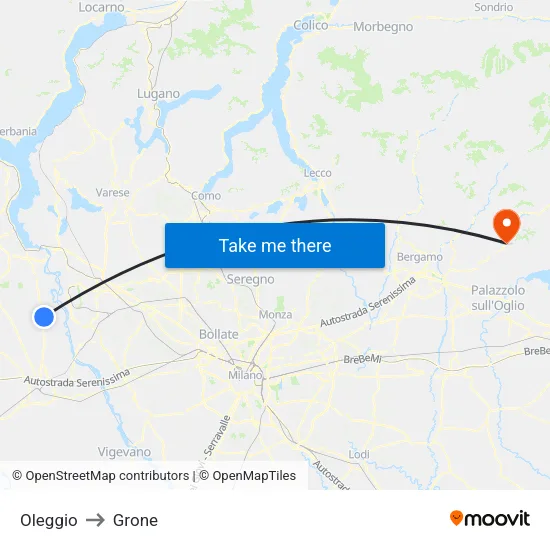 Oleggio to Grone map