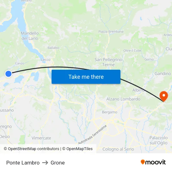 Ponte Lambro to Grone map