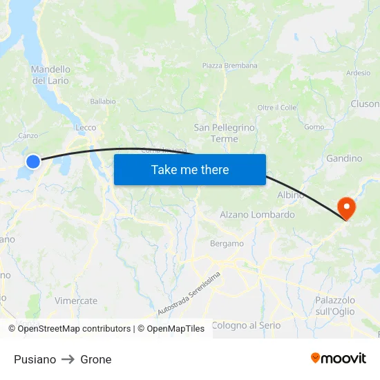 Pusiano to Grone map