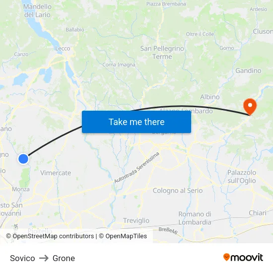 Sovico to Grone map